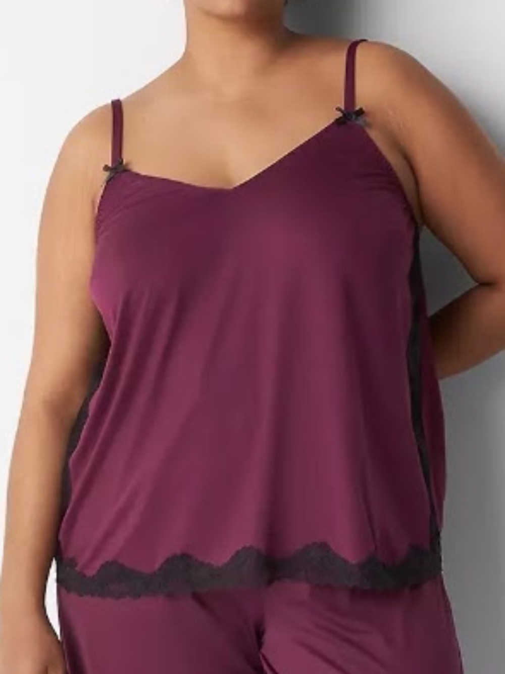 Lane Bryant Cacique Black Lace Trim Micro Camisole Grape Wine Size 26/28